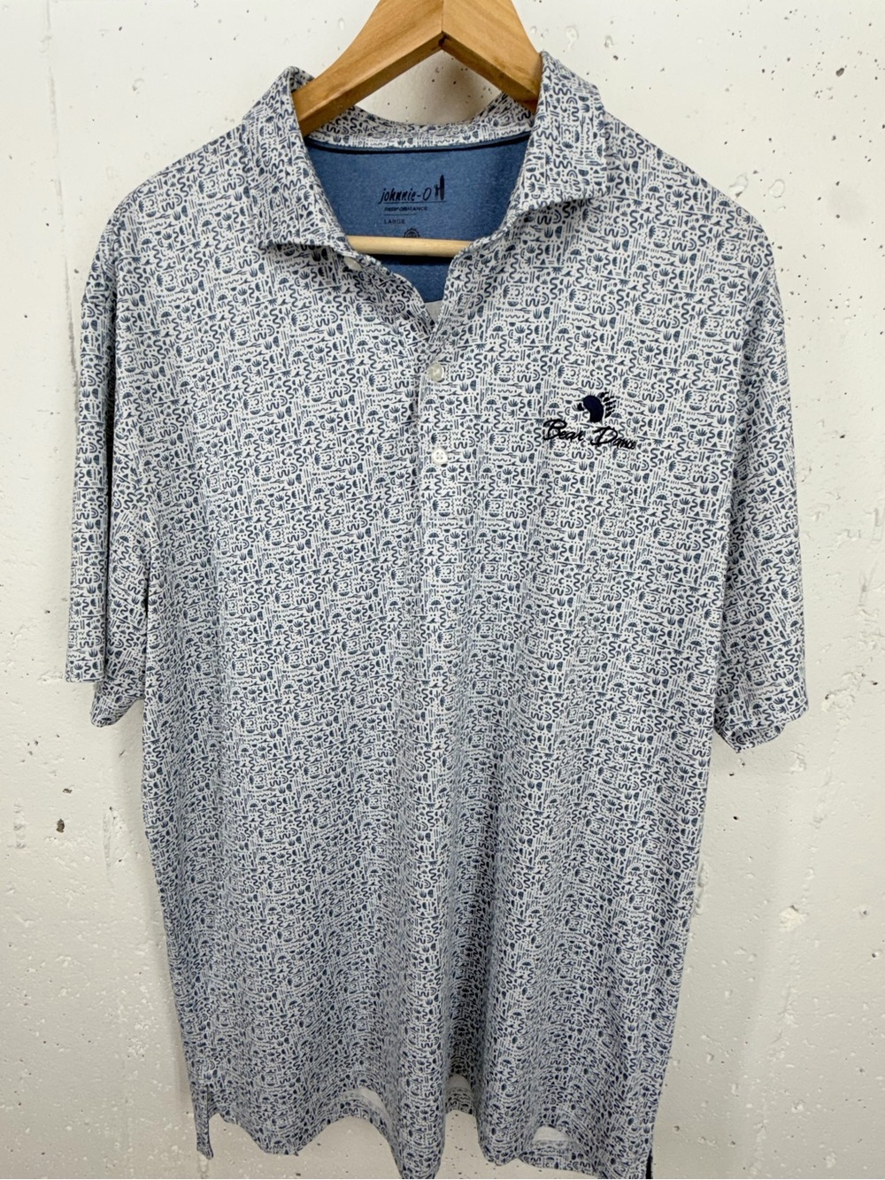 Johnnie-O Men’s Large Blue Bear Dance Southwest Print Polo Golf Shirt